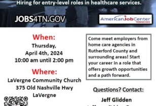 4/4: Home Health Care Job (Entry Level) & Resource Fair 4/4–La Vergne, TN (Murfreesboro and Nashville Area)