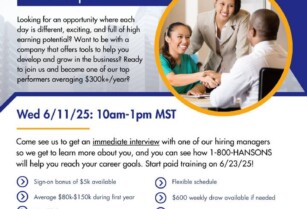 Sales Hiring Event Today 6/11/25 from 10am-1pm MST! $5k Sign-On Bonus! (West Valley City) 1-800 Hansons